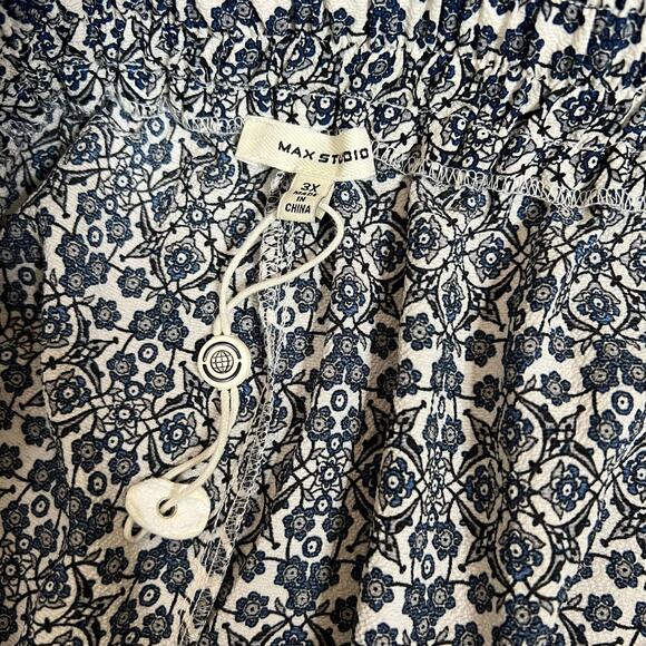 Max Studio Pants 3X Womens Plus Size Cropped Wide Leg Crepe Pull On Batik Blue - Picture 6 of 9